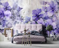 Флизелиновые фотообои в интерьере 312x219 см Фиолетовые оттенки цветов на сером фоне (14752VEXXL) +клей
