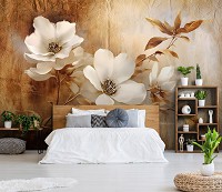 Флизелиновые фотообои на стену 368x254 см Нежный белый цветок на золотом фоне под бумагу (14753V8) +клей