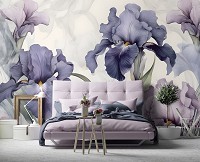 Флизелиновые фотообои в интерьере 368x254 см цветы в темных оттенках синего на светлом фоне (14755V8) +клей