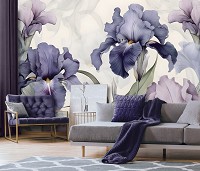 Флизелиновые фотообои в интерьере 312x219 см цветы в темных оттенках синего на светлом фоне (14755VEXXL) +клей