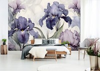 Флизелиновые фотообои в спальню 460x300 см цветы в темных оттенках синего на светлом фоне (14755V12) +клей