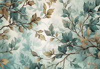 Флизелиновые фотообои с листьями на стену 312x219 см Ветви желтых и зеленых оттенков на светлом фоне (14756VEXXL) +клей - вид 1 миниатюра