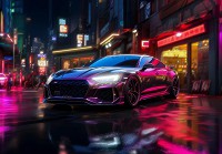 Флізелінові 3д дитячі фотошпалери для хлопчика 368x254 см Спортивна машина у рожевих відтінках нічного міста (14757V8) +клей - вид 1 мініатюра