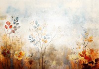 Флізелінові фотошпалери квіти 416x290 см Жовтий синій відтінок листя на сірий фон (14760VEXXXXL) +клей - вид 1 мініатюра