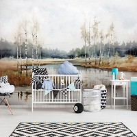 Флизелиновые фотообои искусство живопись 416x290 см Осенний пейзаж под акварельными красками (14761VEXXXXL) +клей