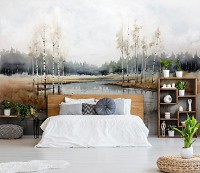 Флизелиновые фотообои искусство живопись 254x184 см Осенний пейзаж под акварельными красками (14761V4) +клей