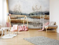 Флизелиновые фотообои искусство живопись 368x254 см Осенний пейзаж под акварельными красками (14761V8) +клей