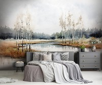 Флизелиновые фотообои искусство живопись 312x219 см Осенний пейзаж под акварельными красками (14761VEXXL) +клей