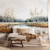 Флизелиновые фотообои искусство живопись 368x280 см Осенний пейзаж под акварельными красками (14761V10) +клей