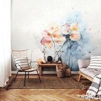 Флизелиновые фотообои цветы 312x219 см Нежно желтые листья на синем фоне (14762VEXXL) +клей