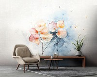 Флизелиновые фотообои на всю стену цветы 368x280 см Нежно желтые листья на синем фоне (14762V10) +клей