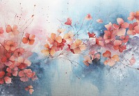 Флизелиновые фотообои 254x184 см Ветвь усеяна красно-желтыми цветками на синем фоне (14763V4) +клей - вид 1 миниатюра