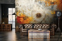 Флизелиновые фотообои абстракция 460x300 см Винтажный цветок на разноцветном фоне под бетон (14764V12) +клей