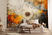 Абстрактні флізелінові фотошпалери 416x254 см Вінтажна квітка на різнокольоровому фоні під бетоном (14764VEXXXL) +клей