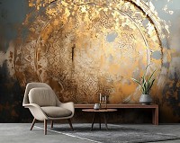 Флизелиновые фотообои абстракция 520x318 см Золотая винтажная мандала на сером фоне (14765VEXXXXXL) +клей