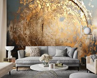 Флизелиновые фотообои абстракция 368x254 см Золотая винтажная мандала на сером фоне (14765V8) +клей