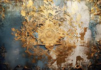 Флизелиновые фотообои в спальню над кроватью 460x300 см Золотая мандала на бетонной стене под барельефом (14766V12) +клей - вид 1 миниатюра