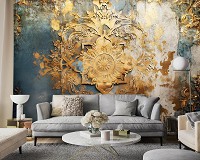 Флизелиновые фотообои 416x290 см Золотая мандала на бетонной стене под барельефом (14766VEXXXXL) +клей