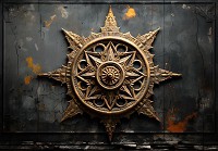 Абстракция флизелиновые 3д фотообои 368x254 см Золотая мандала под барельефом на темной бетонной стене (14767V8) +клей - вид 1 миниатюра