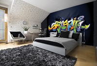 Флизелиновые фотообои буквы 312x219 см Красочное граффити на темно-синем (1509VEXXL) +клей