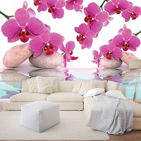 Флизелиновые необычные фото обои 3д для зала 416x254 см Цветы орхидеи и камни на воде (151VEXXXL)+клей - вид 7 миниатюра