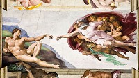 Модные флизелиновые фотообои в зал 254x184 см Фреска Микеланджело Сотворение Адама (1521V4)+клей