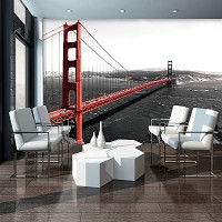 Фото шпалери в спальню 3д місто 368х254 см Архітектура Міст Золоті Ворота США (154P8)+клей