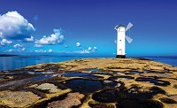 Красивые флизелиновые 3Д фотообои море 254x184 см Ветряная мельница на скалистом берегу (1567V4)+клей