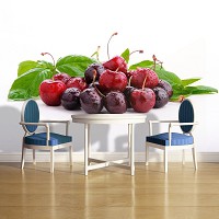 Флизелиновые 3Д фотообои на кухню фрукты 368x254 см Сочные вишни и черешни (1570V8)+клей