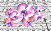 3d флизелиновые фотообои в спальню 368x254 см Розовые орхидеи на кирпичной стене (1604V8)+клей
