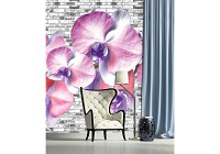 3д флизелиновые фотообои для зала 184x254 см Розовые орхидеи на кирпичной стене (1604V4A)+клей