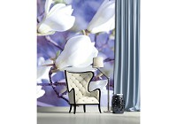 Флизелиновые фотообои в коридор 184x254 см 3Д Цветы - Белые магнолии на синем фоне (1620V4A)+клей