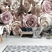 Цветы флизелиновые фотообои 416x254 см 3Д Пастельные нежные розы Винтаж (1625VEXXXL)+клей