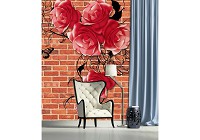 Флизелиновые фотообои фото 184x254 см Красные розы на кирпичной стене (1630V4A)+клей