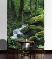 Флизелиновые фотообои 3д для зала Природа Ландшафт 206x275 см Ручей в зеленом лесу (163VEA)+клей