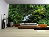 Флизелиновые фотообои прихожая Природа Ландшафт 368x254 см 3Д Ручей в зеленом лесу (163V8)+клей