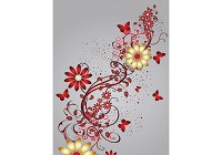 Красивые флизелиновые фотообои на кухню 206x275 см Цветы и бабочки на сером фоне (1641VEA)+клей - вид 1 миниатюра