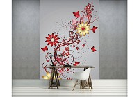 Флізелінові фотошпалери красиві 184x254 см Квіти та метелики на сірий фон (1641V4A)+клей