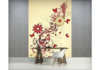 Флізелінові фотошпалери для кухні 184x254 см Квіти та метелики на жовтому фоні (1642V4A)+клей