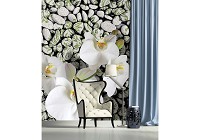 Популярные флизелиновые фотообои 206x275 см 3Д Белые орхидеи и узоры на камешках (1651VEA)+клей