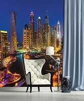Флизелиновые 3D фотообои город 206x275 см Небоскребы Дубая ночью (1672VEA)+клей