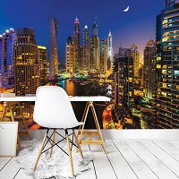 Фотообои 3D 254x184 см Небоскребы города Дубая ночью (1672P4)+клей