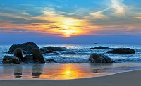 3д флизелиновые фотообои природа 416x254 см Ландшафт Пляж Закат солнца на море (170VEXXXL)+клей - вид 1 миниатюра
