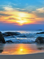 Флизелиновые фотообои для зала 184x254 см Ландшафт Пляж 3Д Закат солнца на море (170V4A)+клей