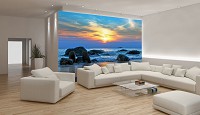 3д флизелиновые фотообои природа 416x254 см Ландшафт Пляж Закат солнца на море (170VEXXXL)+клей