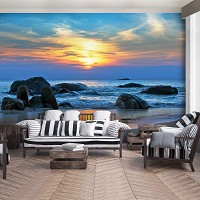 3д флизелиновые фотообои природа 416x254 см Ландшафт Пляж Закат солнца на море (170VEXXXL)+клей - вид 6 миниатюра