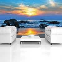 Флизелиновые 3д фото обои в спальню 368х254 см Ландшафт Пляж Закат солнца на море (170V8)+клей