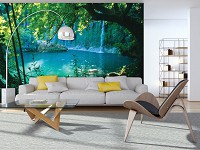 Водопад флизелиновые фотообои 416x254 см Пейзаж Природа Таинственное бирюзовое озеро (1783VEXXXL)+клей