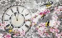 Флізелінові фотошпалери 416x254 см Годинник з квітами та пташками (1793VEXXXL)+клей - вид 1 мініатюра