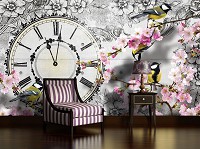 Флізелінові фотошпалери 416x254 см Годинник з квітами та пташками (1793VEXXXL)+клей - вид 5 мініатюра